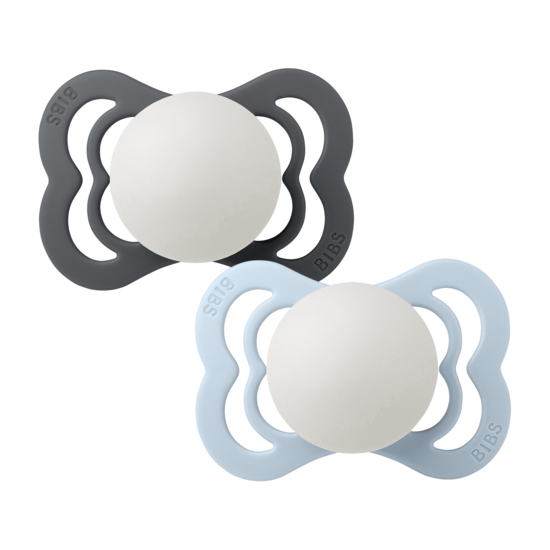 BIBS Supreme Silicone Size 1 Iron Glow/Baby Blue Glow 2-pack