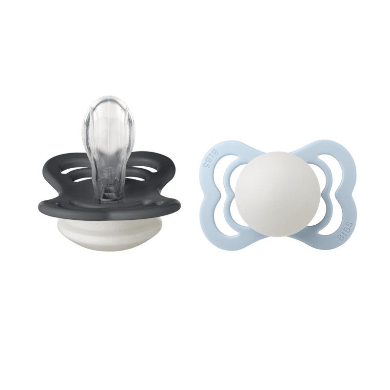 BIBS Supreme Silicone Size 1 Iron Glow/Baby Blue Glow 2-pack