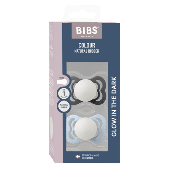 BIBS Supreme Silicone Size 1 Iron Glow/Baby Blue Glow 2-pack