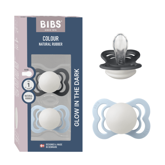 BIBS Supreme Silicone Size 1 Iron Glow/Baby Blue Glow 2-pack
