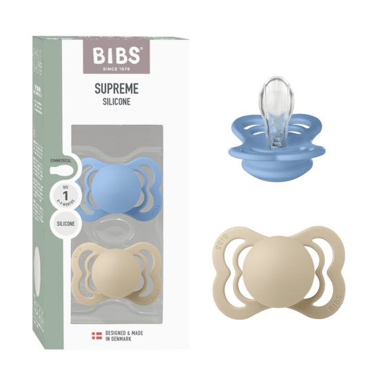 BIBS Supreme Silicone Size 1 Vanilla/Sky Blue 2-pack