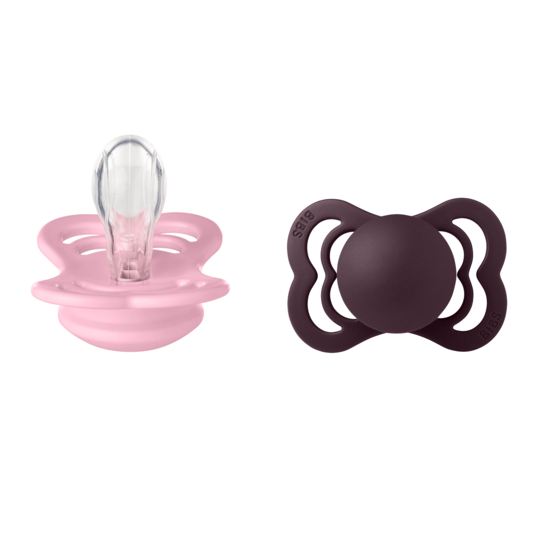 BIBS Supreme Silicone Size 1 Baby Pink/Plum 2-pack