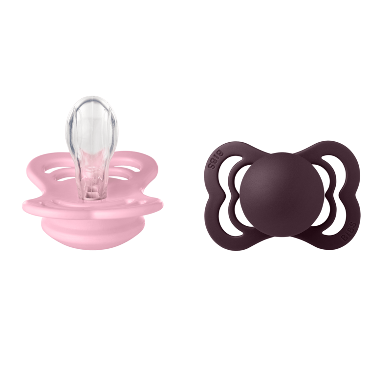 BIBS Supreme Silicone Size 1 Baby Pink/Plum 2-pack