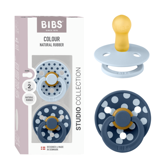 BIBS Studio Colour Polka Latex Size 2 Baby Blue/Steel Blue 2-pack
