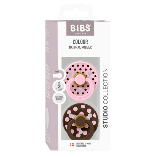 BIBS Studio Colour Polka Latex Size 2 Baby Pink/Mocha 2-pack