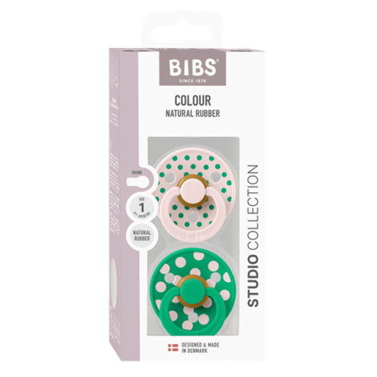 BIBS Studio Colour Polka Latex Size 1 Petal/Cactus 2-pack