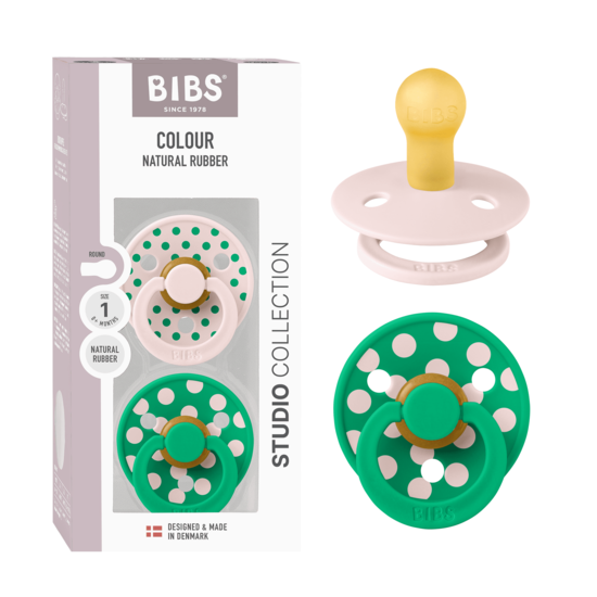 BIBS Studio Colour Polka Latex Size 1 Petal/Cactus 2-pack