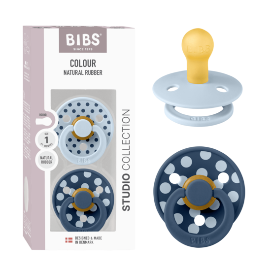 BIBS Studio Colour Polka Latex Size 1 Baby Blue/Steel Blue 2-pack
