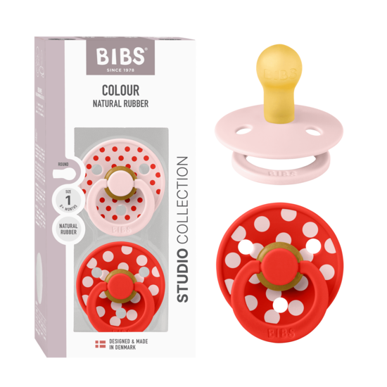 BIBS Studio Colour Polka Latex Size 1 Blossom/Candy Apple 2-pack