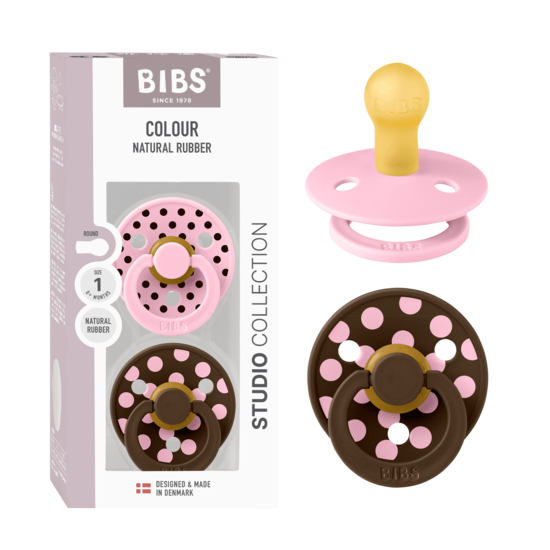 BIBS Studio Colour Polka Latex Size 1 Baby Pink/Mocha 2-pack