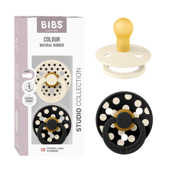 BIBS Studio Colour Polka Latex Size 1 Ivory/Black 2-pack