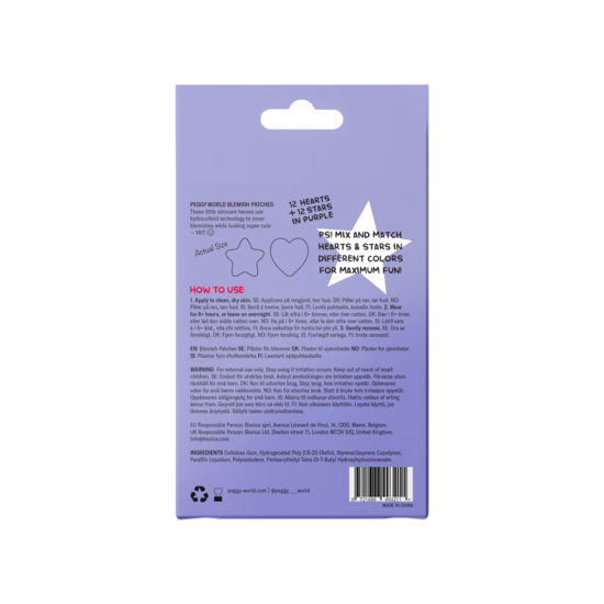 Peggy World Blemish Patches Hearts and Stars Purple 24 st