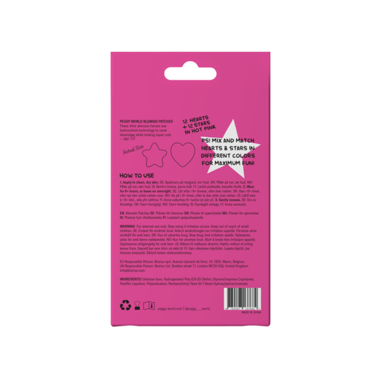 Peggy World Blemish Patches Hearts and Stars Hot Pink 24 st