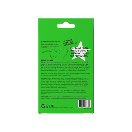 Peggy World Blemish Patches Hearts and Stars Lime Green 24 st
