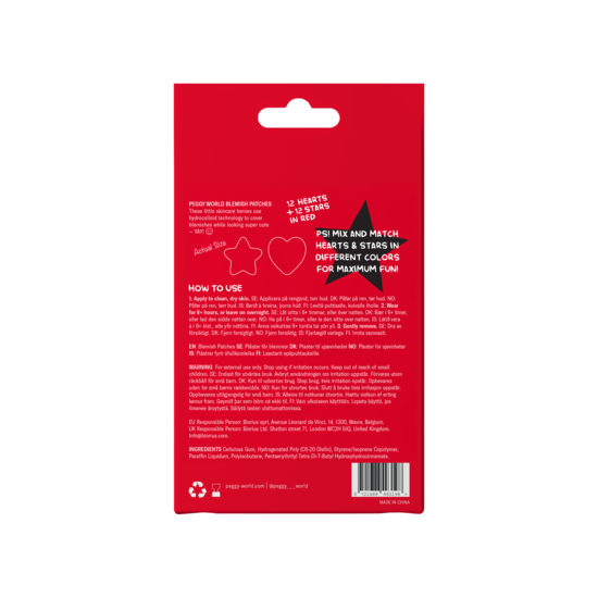 Peggy World Blemish Patches Hearts and Stars Red 24 st