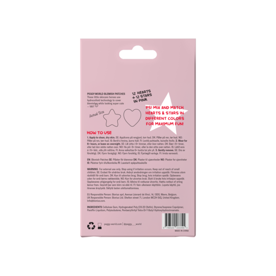Peggy World Blemish Patches Hearts and Stars Pink 24 st