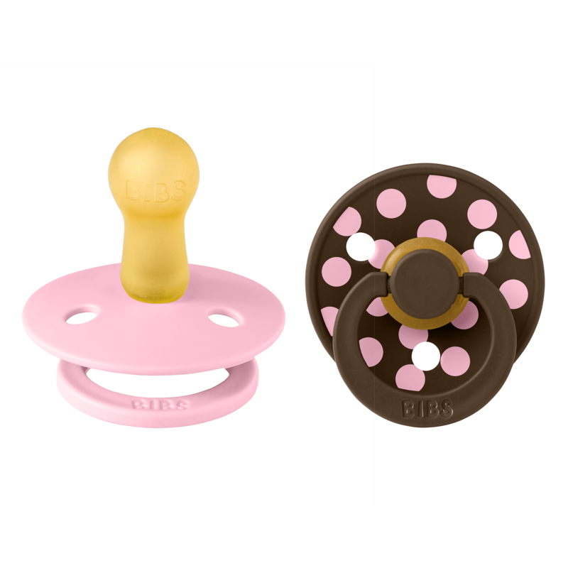 BIBS Studio Colour Polka Latex Size 2 Baby Pink/Mocha 2-pack
