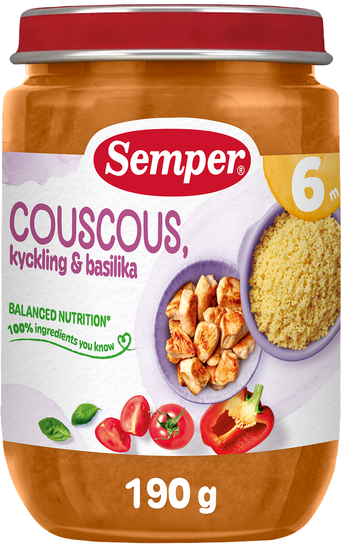 Semper Couscous, Kyckling & Basilika 6 månder 190 g