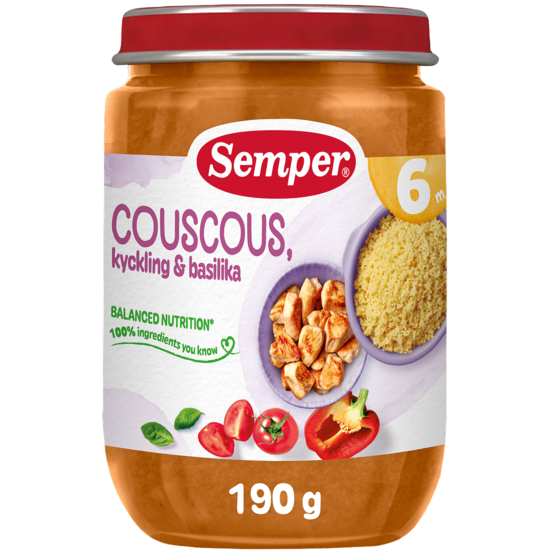 Semper Couscous, Kyckling & Basilika 6 månder 190 g