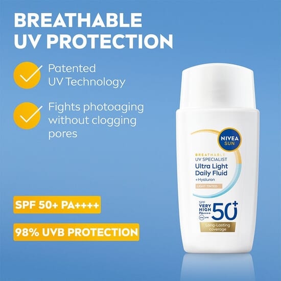 NIVEA SUN UV Face Specialist Ultra Light Daily Fluid, Light Tinted SPF 50+ 40 ml