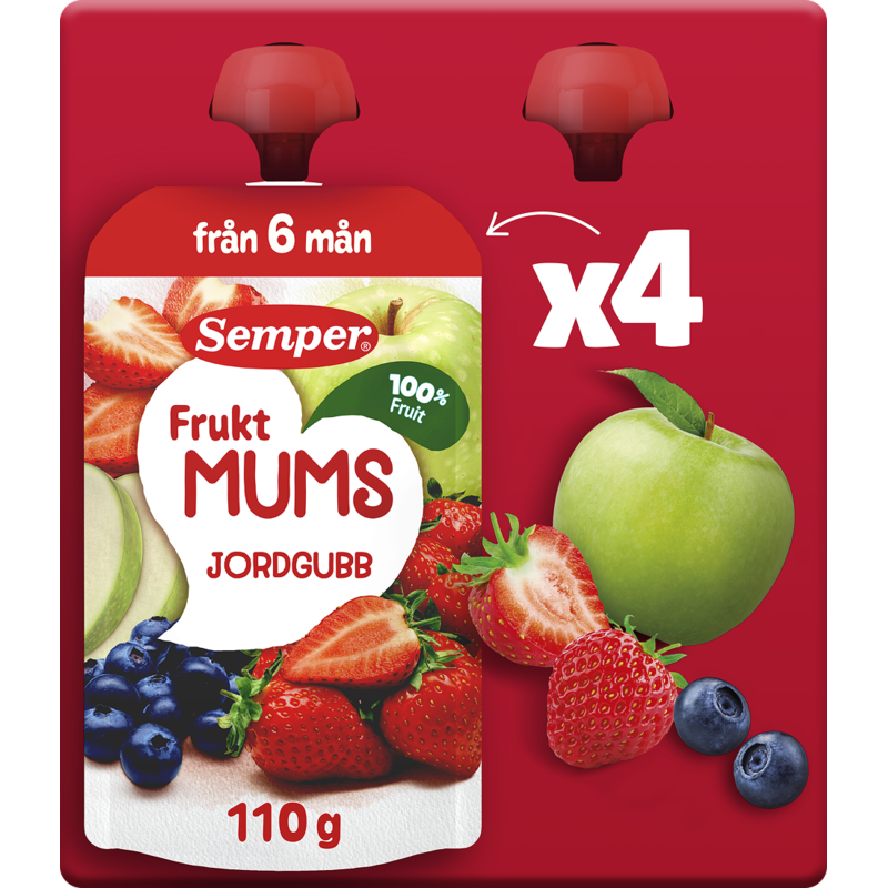 Semper Fruktmums Jordgubb 110 g 4-pack