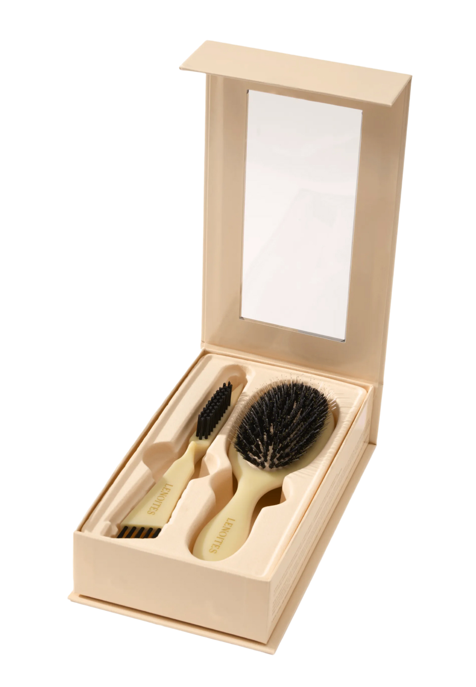 Lenoites Wild Boar Hair Brush with Cleaning Tool Limited Edition Butter Yellow