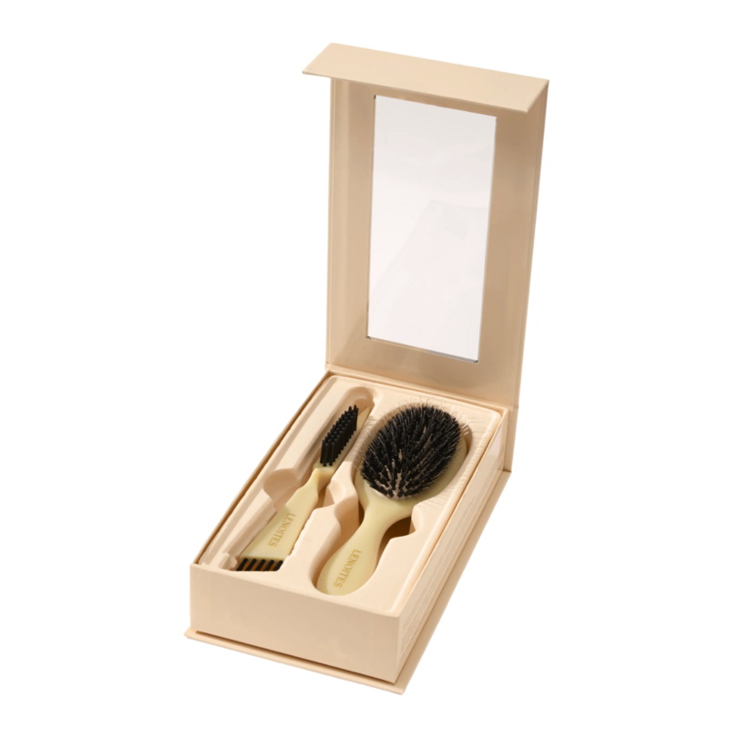 Lenoites Wild Boar Hair Brush with Cleaning Tool Limited Edition Butter Yellow