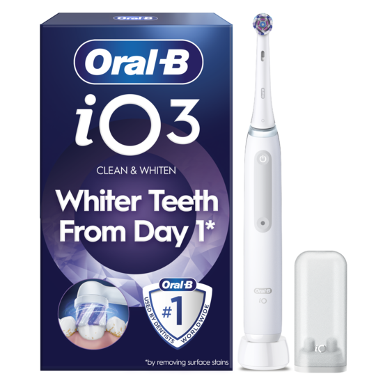 Oral-B iO 3 Eltandborste Vit Whitening Edition med Radiant White Tandborsthuvud & Borsthuvudshållare