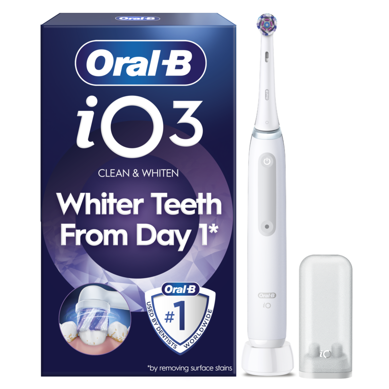 Oral-B iO 3 Eltandborste Vit Whitening Edition med Radiant White Tandborsthuvud & Borsthuvudshållare