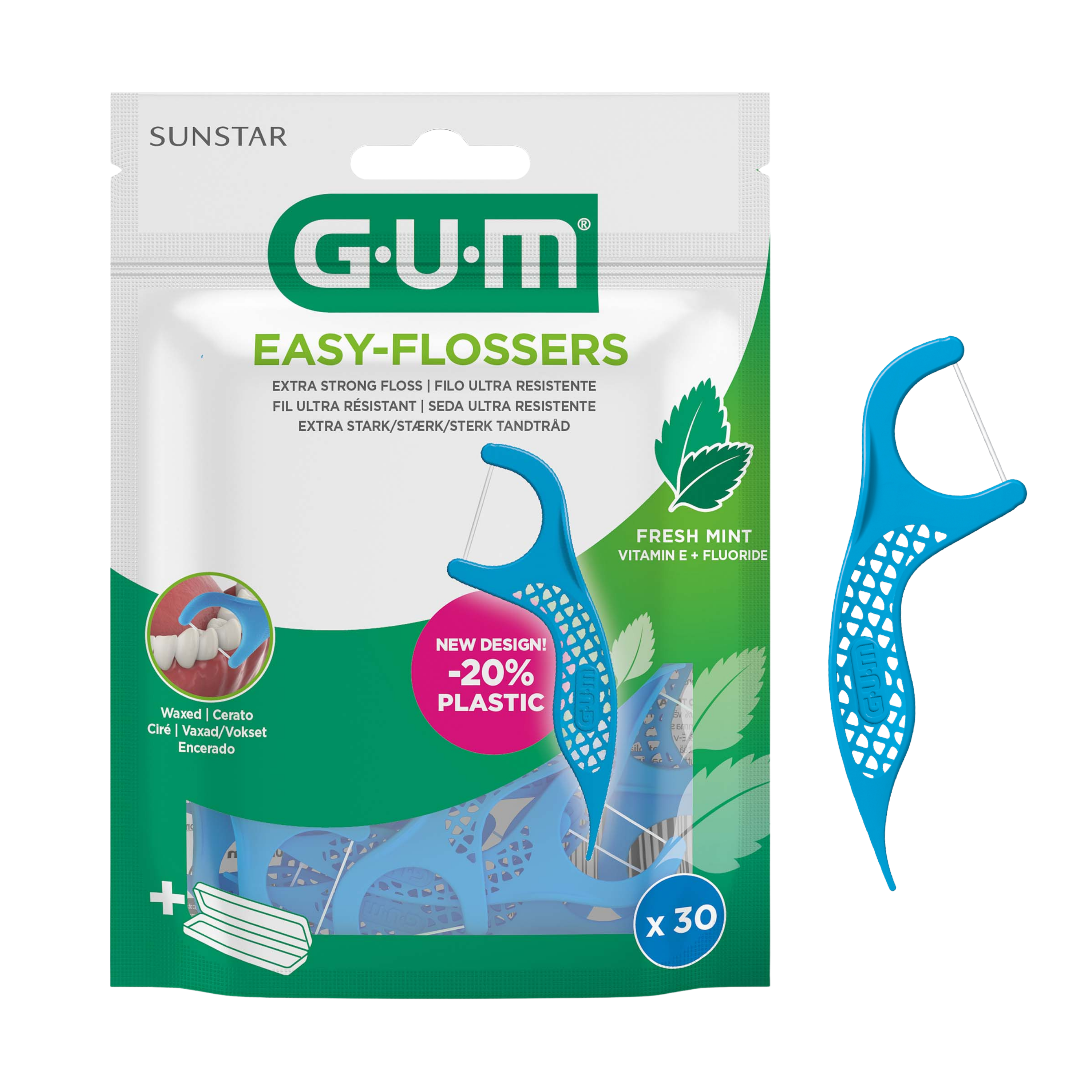GUM Easy Flossers med Flour, Vitamin E och Mint 30 st