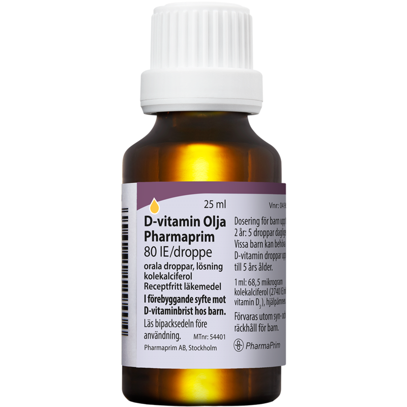 Pharmaprim D-vitamin Olja orala droppar lösning 80 IE/droppe 25 ml