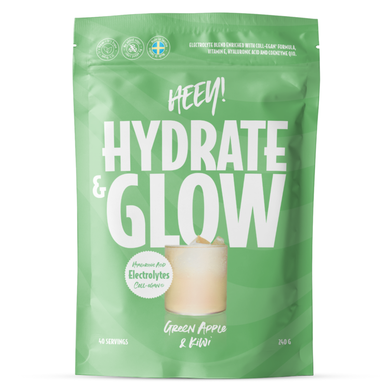Heey! Hydrate & Glow Elektrolyter + Coll-egan Grönt Äpple & Kiwi 240 g