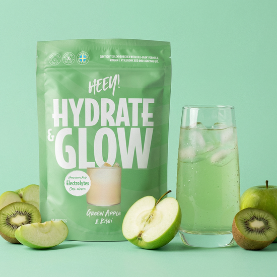 Heey! Hydrate & Glow Elektrolyter + Coll-egan Grönt Äpple & Kiwi 240 g