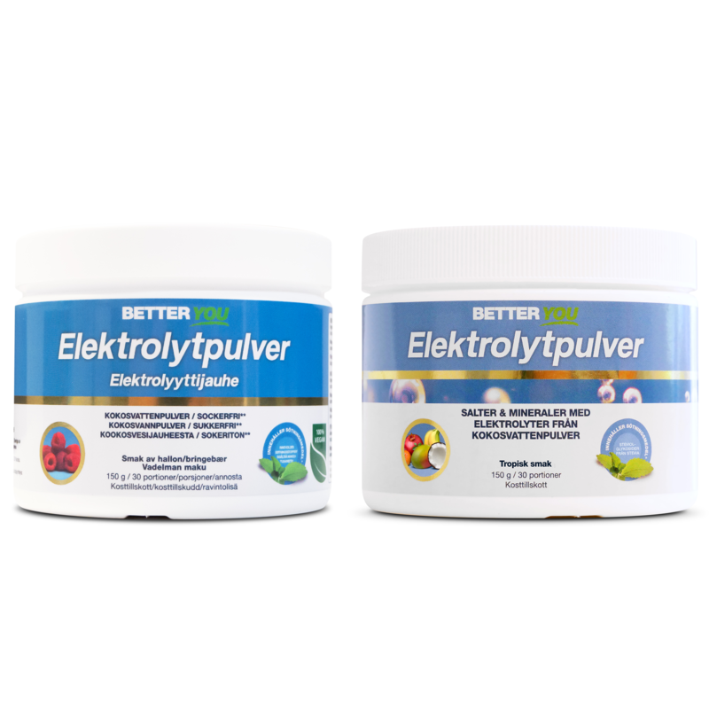 BETTER YOU Better You Elektrolytpulver Hallon 150 g & Elektrolytpulver Tropisk 150 g