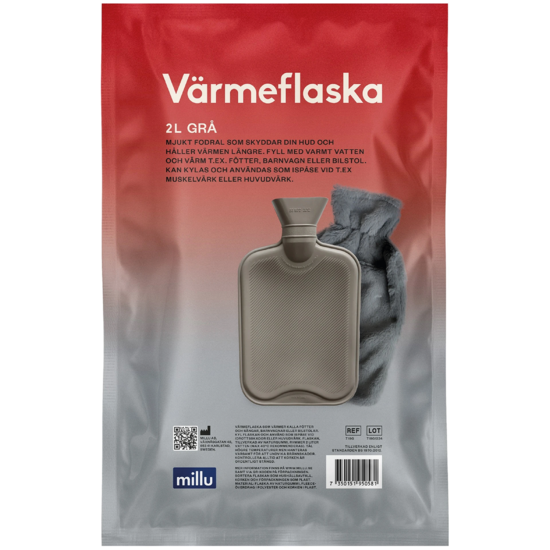 Millu Värmeflaska med Fleece Grå 2 liter