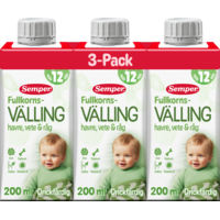 Semper Drickfärdig Fullkornsvälling Havre, Vete & Råg 12 mån 3 x 200 ml