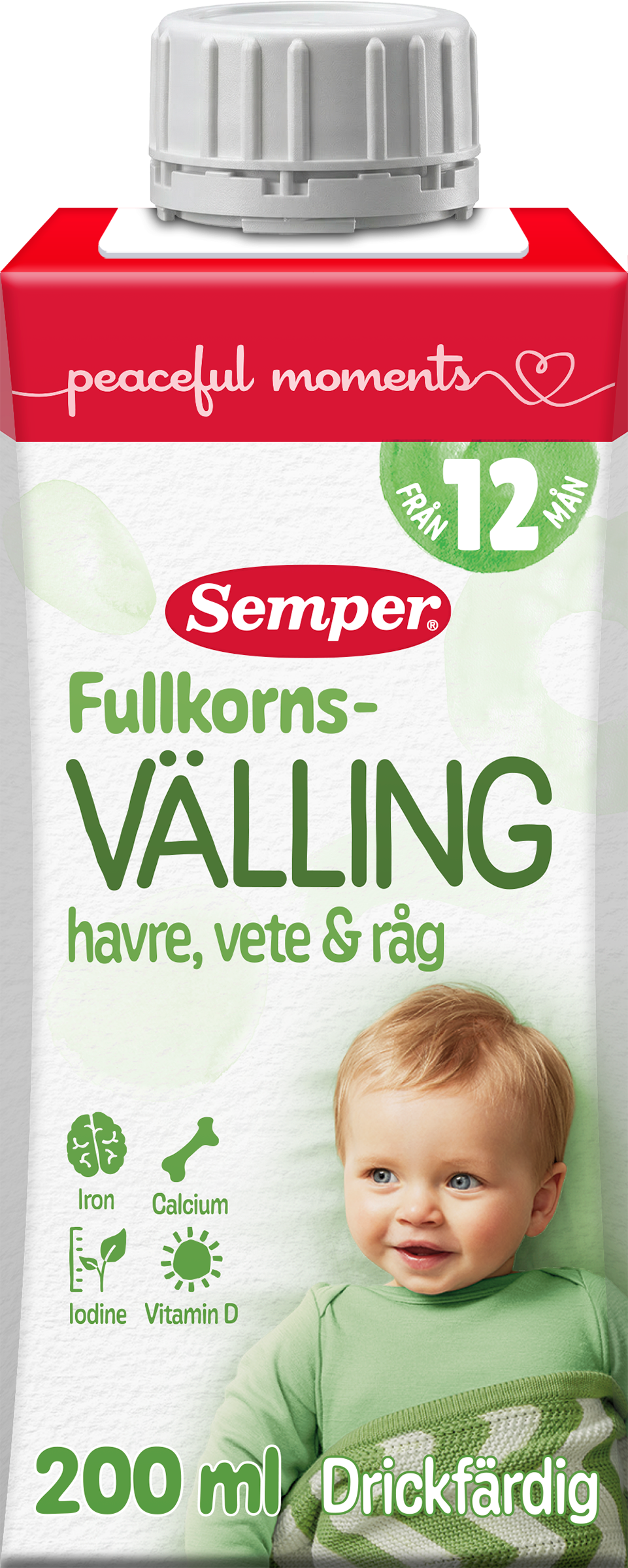 Semper Drickfärdig Fullkornsvälling Havre, Vete & Råg 12 mån 200 ml