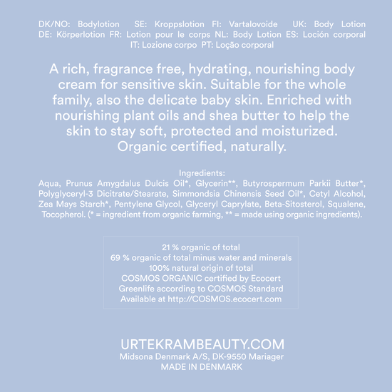 Urtekram Beauty Fragrance Free Sensitive Skin Body Cream 200 ml