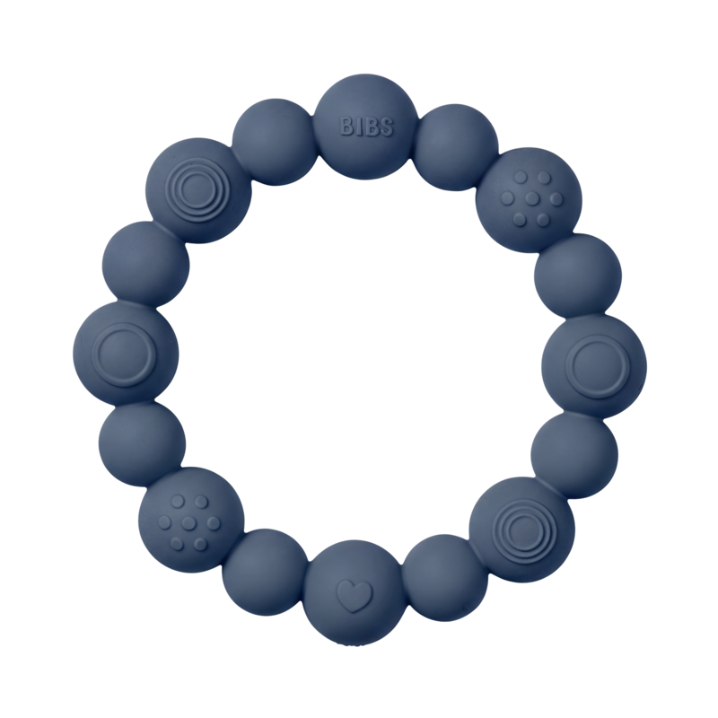 BIBS Teething Ring Beaded Steel Blue