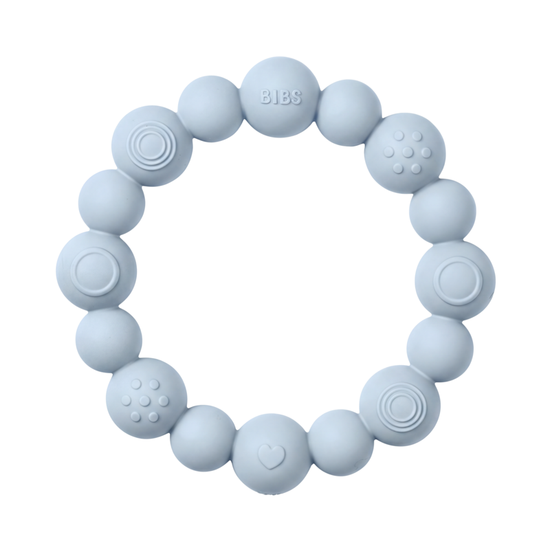 BIBS Teething Ring Beaded Baby Blue