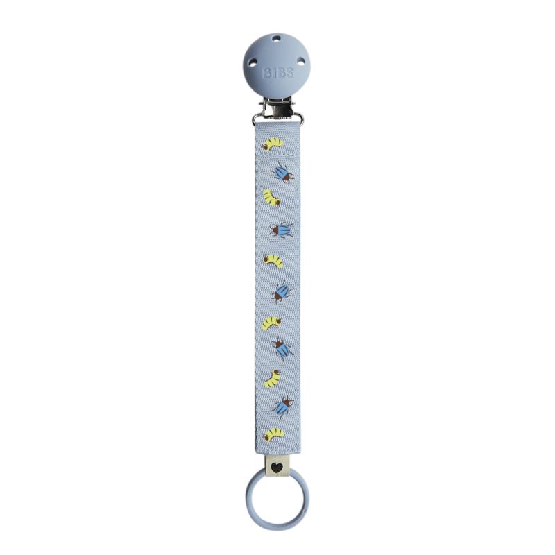 BIBS Studio Pacifier Clip Ribbon Caterpillar Beetle Mix Dusty Blue