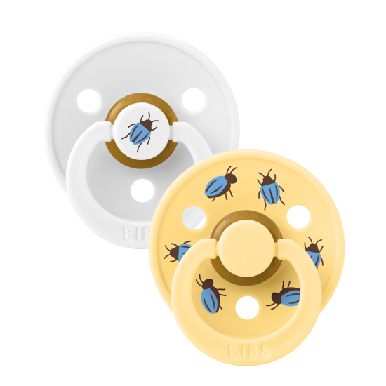 BIBS Studio Colour Beetle Mix Latex Size 1 Round White/Pale Butter 2-pack