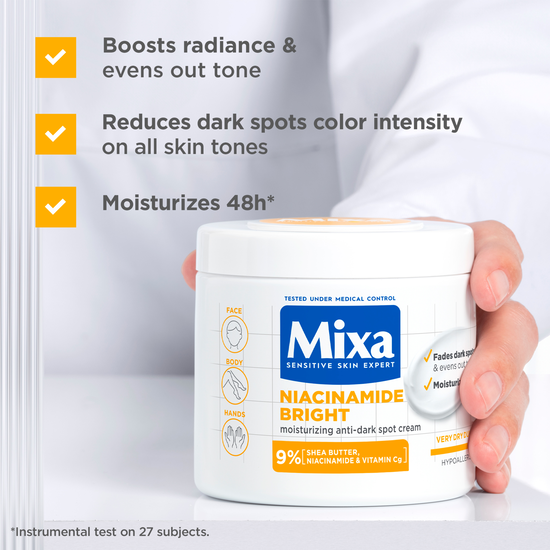 Mixa Niacinamide Bright Moisturizing Anti-Dark Spot Cream för mycket torr & matt hud 400 ml