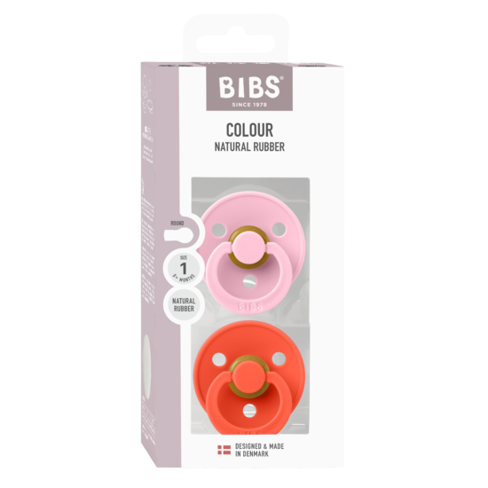 BIBS Colour Latex Size 1 Baby Pink/Tango 2-pack