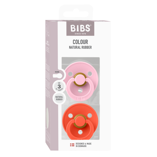 BIBS Colour Latex Size 3 Baby Pink/Tango 2-pack