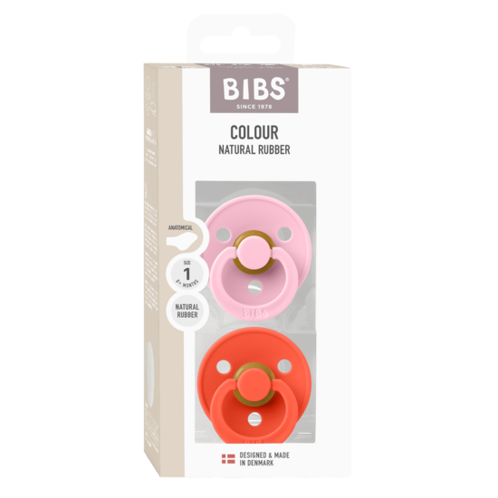 BIBS Colour Latex Anatomical Size 1 Baby Pink/Tango 2-pack