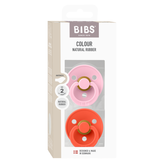 BIBS Colour Latex Anatomical Size 2 Baby Pink/Tango 2-pack