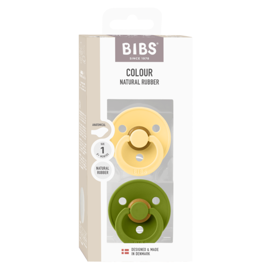 BIBS Colour Latex Anatomical Size 1 Pale Butter/Wasabi 2-pack