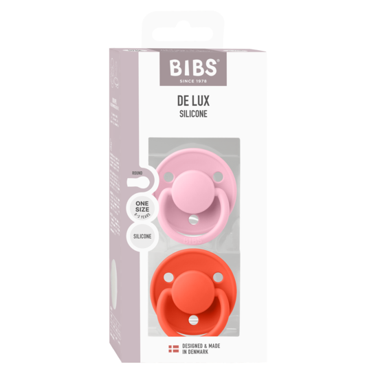 BIBS De Lux Silicone Onesize Baby Pink/Tango 2-pack