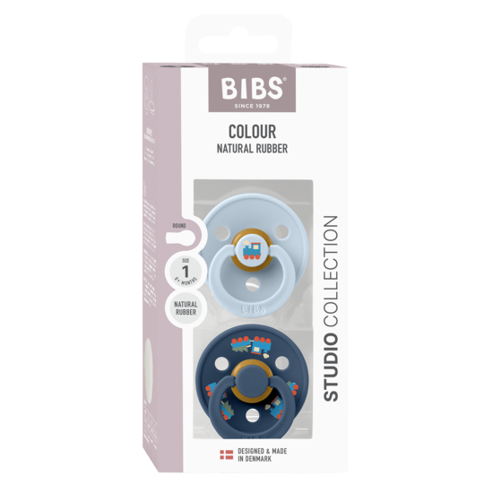 BIBS Colour Holiday Train Latex Size 1 Baby Blue/Steel Blue 2-pack